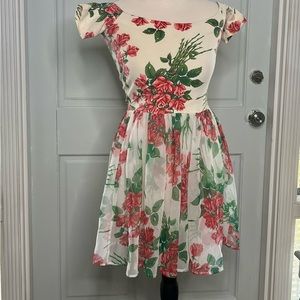Vintage Punk face Betsey Johnson floral with sheer skirt size M